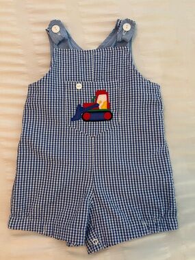 Samara Gingham Seersucker Toddler Jon Jon with Tractor  - size 12 months